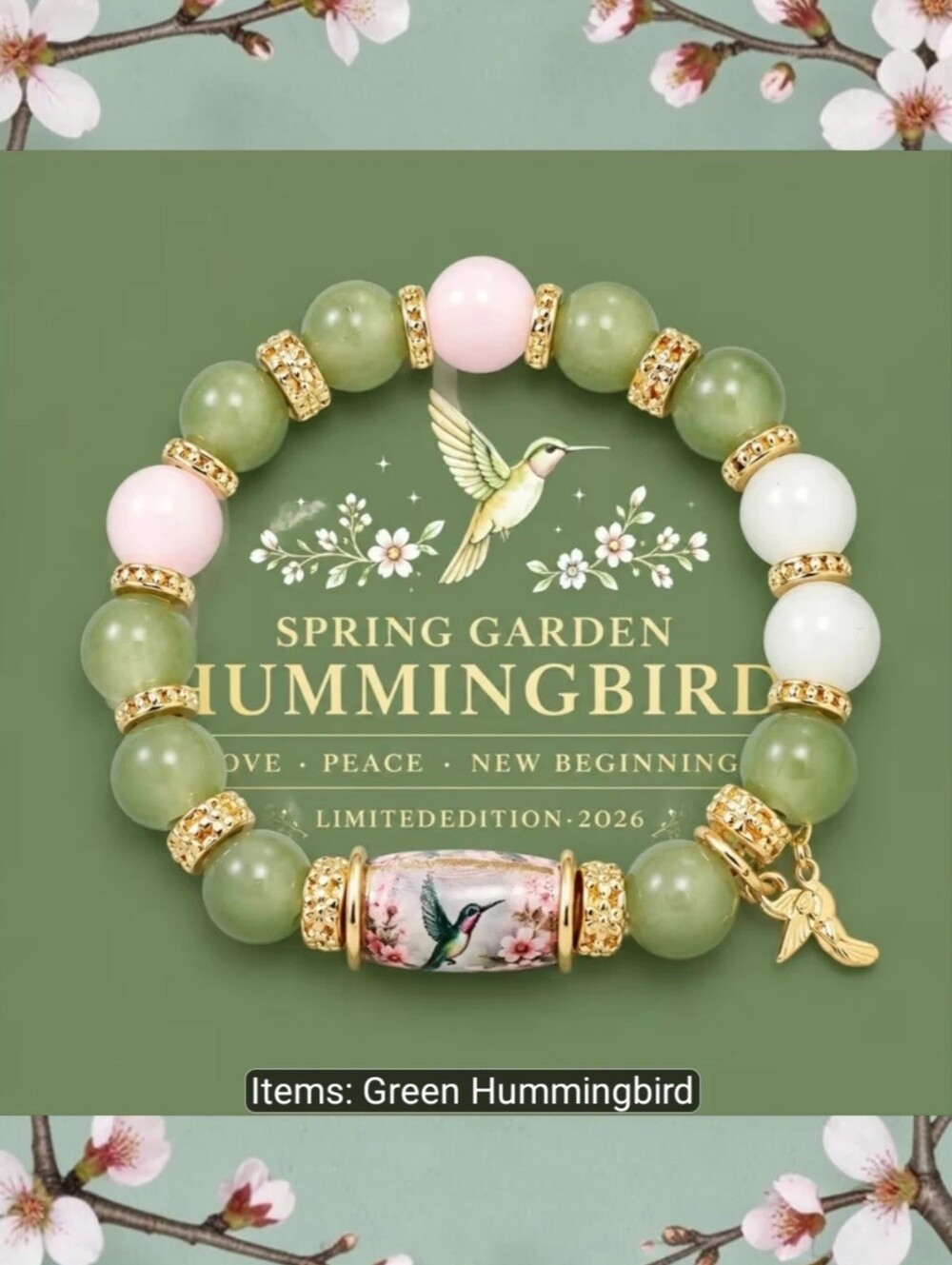 Nwt Green Hummingbird Bracelet Love Peace New Beginnings Limited Edition